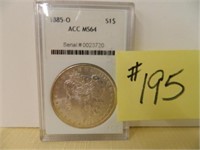 1885o Morgan Silver Dollar Cert. ACC MS64