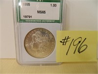 1885 Morgan Silver Dollar Cert. ANI MS65