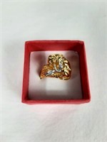 NEW TWO TONE GOLD / SILVER LADY ON LION RING