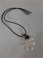 NATURAL HAND CAVED SHELL FLORAL PENDANT WITH PAVE