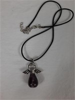 FINE 925 SILVER NATURAL AMETHYST ANGEL PENDANT ON