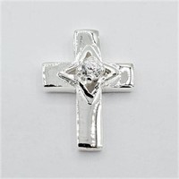 STERLING SILVER CZ CROSS PENDANT WITH STERLING