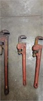 Two 18-Inch Pipe Wrenches & One 24-Inch Pipe