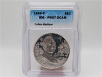 1999-P ICG PR67 DCAM DOLLEY MADISON COIN