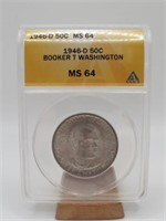 1946-D ANACS MS64 BOOKER T WASHINGTON HALF DOLLAR