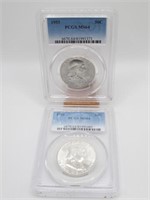 (2) 1955 PCGS MS64 FRANKLIN HALVES