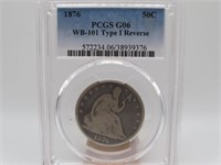 1876 PCGS G06 SEATED LIBERTY HALF TYPE 1 REVERSE