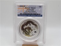 2012-P PCGS MS69 DRAGON GILDED AUSTRALIA COIN
