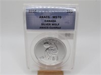 2011 ANACS MS70 CANADA SILVER WOLF COIN