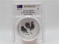 2017-P YEAR OF THE ROOSTER PCGS MS70 FIRST STRIKE