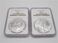(2) 1987 NGC MS69 SILVER EAGLES