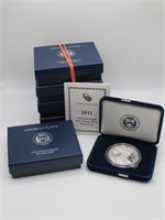(5) 2011 AMERICAN EAGLE PROOF COINS IN BOXES