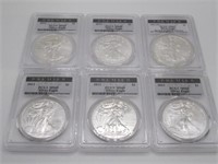 (6) 2013 PCGS MS69 SILVER EAGLES 1 FROM SAN FRAN.