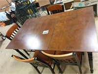 Wood table & 4 chairs w extention removable