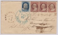 US Stamps #24, 26 x3 tied on Cover Humbolt Bay
