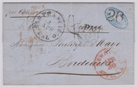 US 1853 Stampless Folded Letter to France, per Cal
