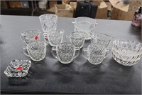 Cut glass creamers, sugar bowls, other items
