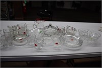 Misc. cut glass items, Christmas plates, etc.