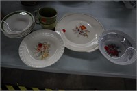 Flower dishes, green accented plates