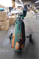 Golf clubs, bag & trolley, golf balls