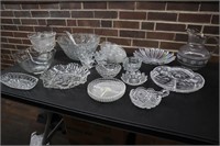 Huge lot of clear glass dishes - punch bowl set