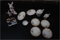 Small china set, rabbits, kissing boy & girl