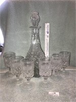 Pressed Diamond Glass Liquor Decanter & Glasses