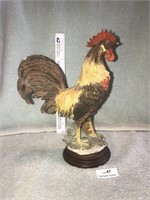 Decorative Rooster on Wood Base- Has Chips