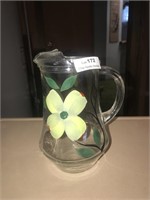 Vintage Small Painted Floral Glass Water Pitcher