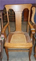OAK CANE BOTTOM CHAIR WITH ARMS