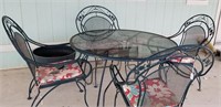Round Glass Top Patio Table W/ 4 Chairs