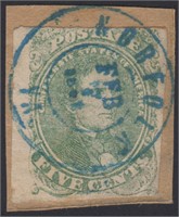 CSA Stamps #1 Used on piece with blue Norf CV $175