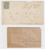CSA 2 Covers, 1 with #11 and other without stamp o