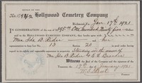 Hollywood Cemetery Plot and Maintenance receipts,