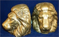SOLID BRASS BOOKENDS LION HEADS MID CENTURY