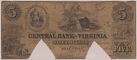 VA Obsolete Currency Staunton $5 Banknote 1859 Cen