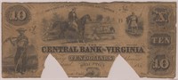 VA Obsolete Currency Staunton $10 Banknote 1859 Ce