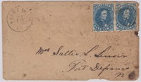 CSA Stamp #4 Pair on Cover, stamps partially cut b