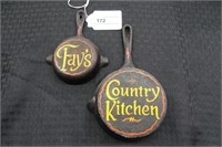 2 CAST IRON FRY PANS ADVERTISING FAY'S KITCHEN