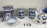 Oriental Glassware Lot & Blue Vases