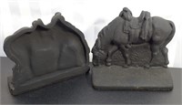 CAST IRON BOOKENDS  HORSE WITH SADDLE