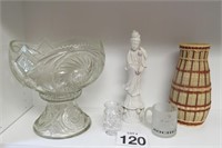 Large Glass Punch Bowl w/ Pedestal - Pottery Vase
