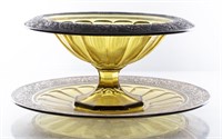 Neoclassical Style Metal And Glass Compote & Tray