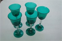 Emerald Green Hand Blown Wine Glasses - 5pc