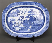 Antique English Blue & White Stoneware Platter
