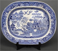 Antique English Blue & White Stoneware Platter