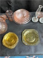 Pink and Yellow Depression Glass 28 pc
