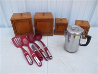 WOOD CANISTER SET / UTENSILS / COFFEE PERK