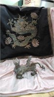 Dragon tapestry & bronze figure