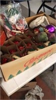 Box full of Christmas tree ornaments